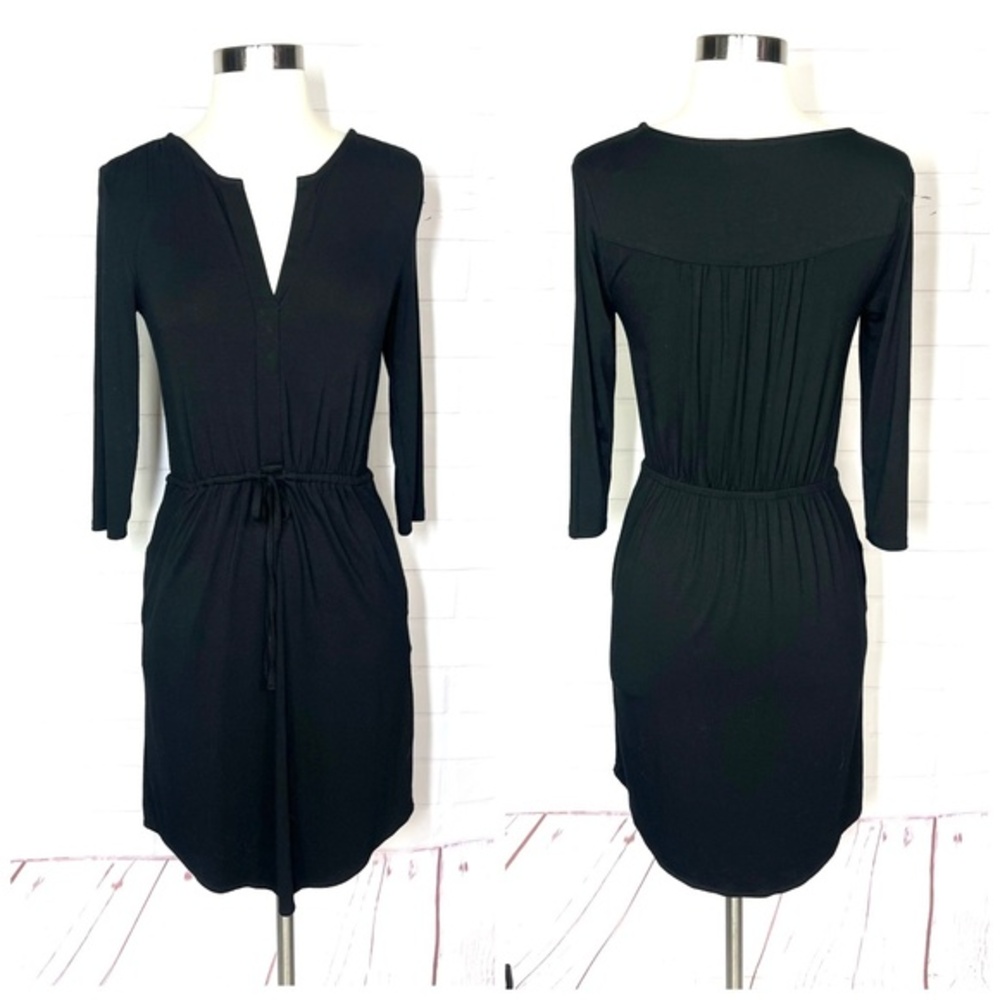 👗NWT🤩 |•WILLI SMITH•| Black Ruched Sheath Dress V-neck and 3/4 Sleeves Size XS